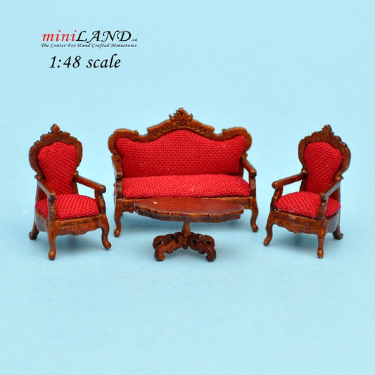 1:48 1/4" quarter scale Victorian living room set 4pcs Top quality Walnut dollhouse miniature Q6770 WN