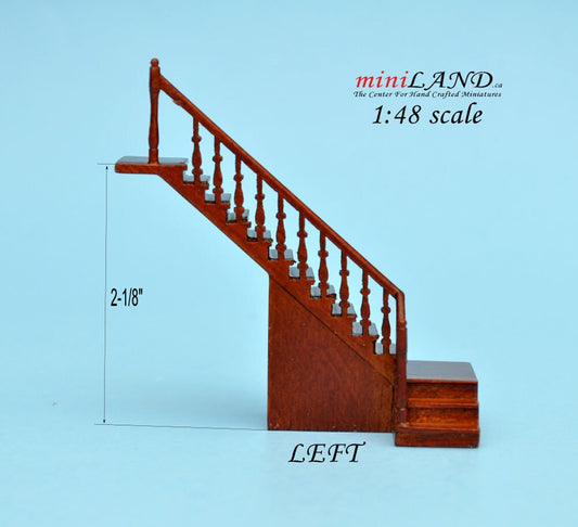 1:48 1/4" quarter scale Left staircase Top quality walnut dollhouse miniature Q8801L WN