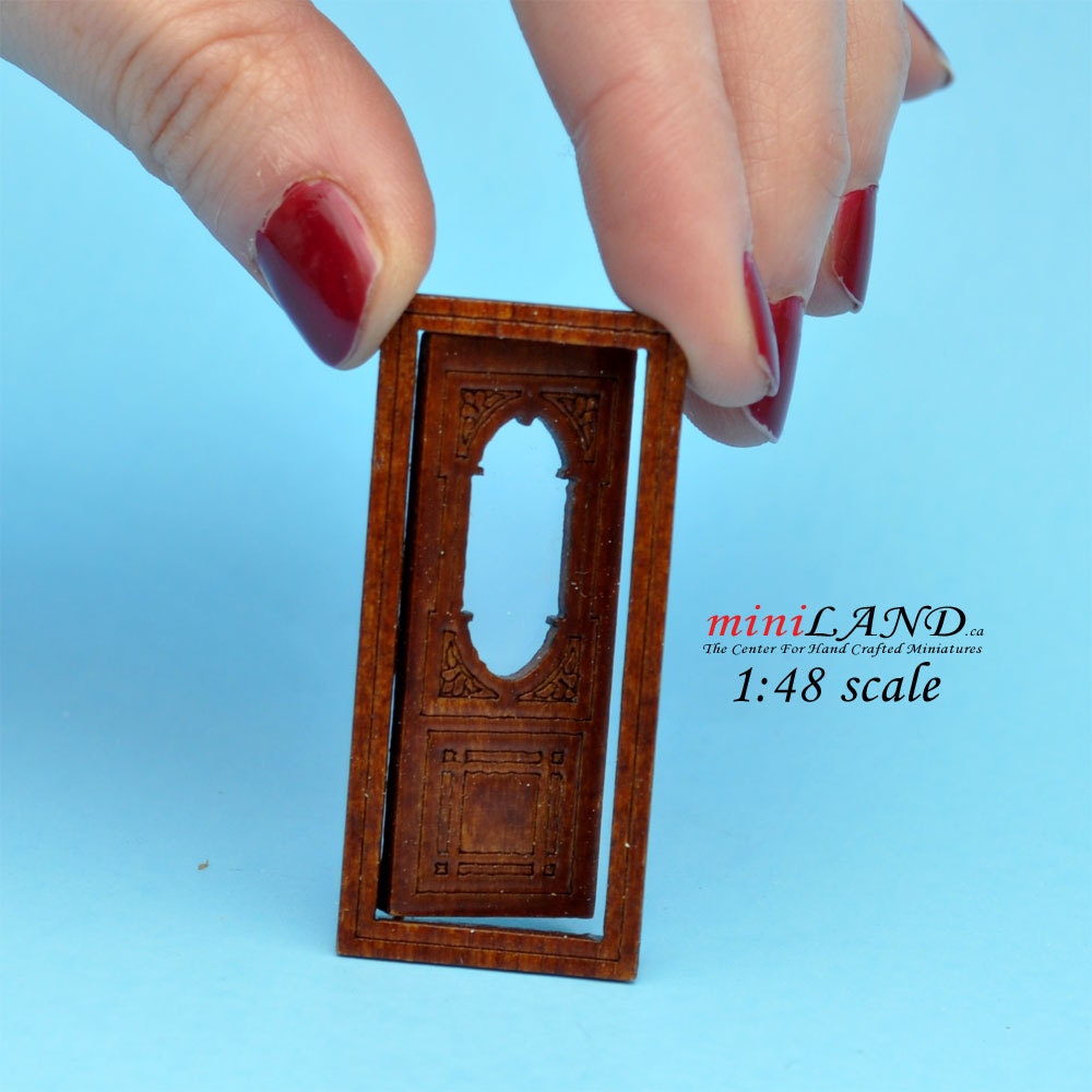 1:48 1/4" quarter scale door Top quality walnut with Plexiglas dollhouse miniature