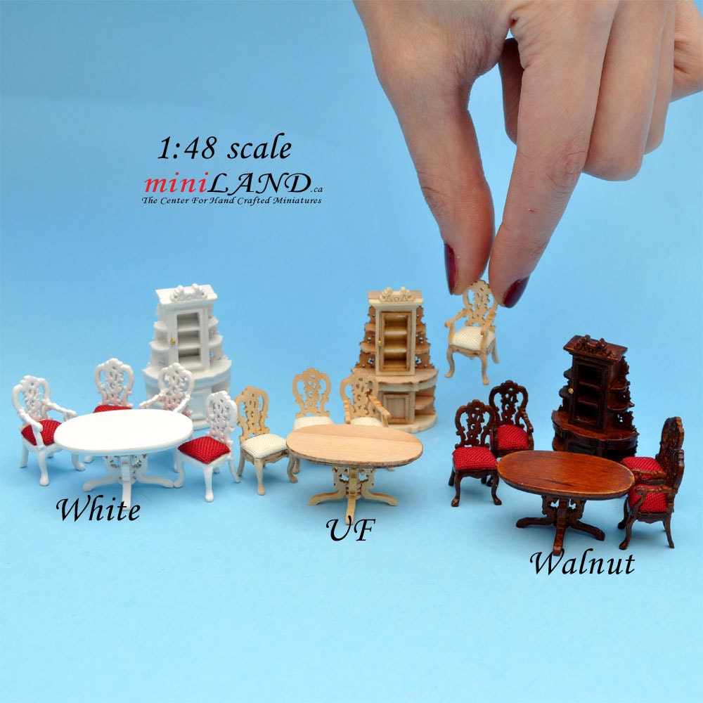 1:48 1/4" quarter scale Victorian dining room set 6pcs Top quality WALNUT white dollhouse miniature Q3220SET-NWN