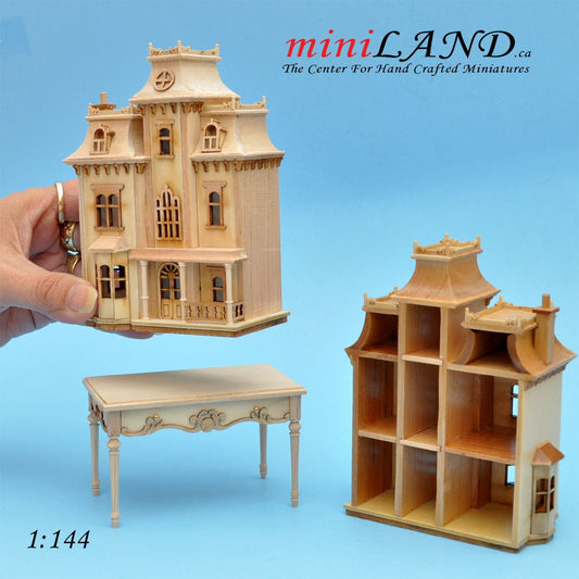 Victorian Dollhouse for dollhouse with table unfinished unpainted 1:144 miniature house for 1/12 rooms back oppening