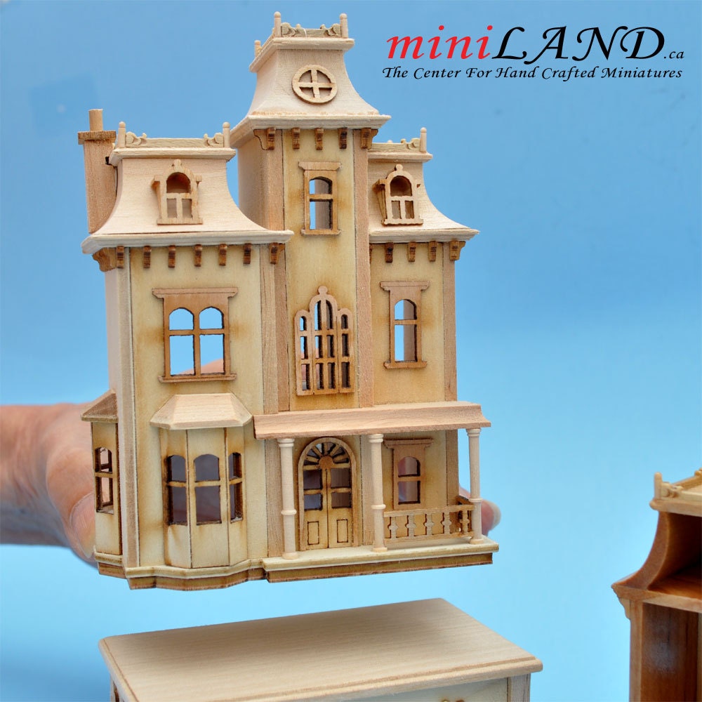 Victorian Dollhouse for dollhouse with table unfinished unpainted 1:144 miniature house for 1/12 rooms back oppening