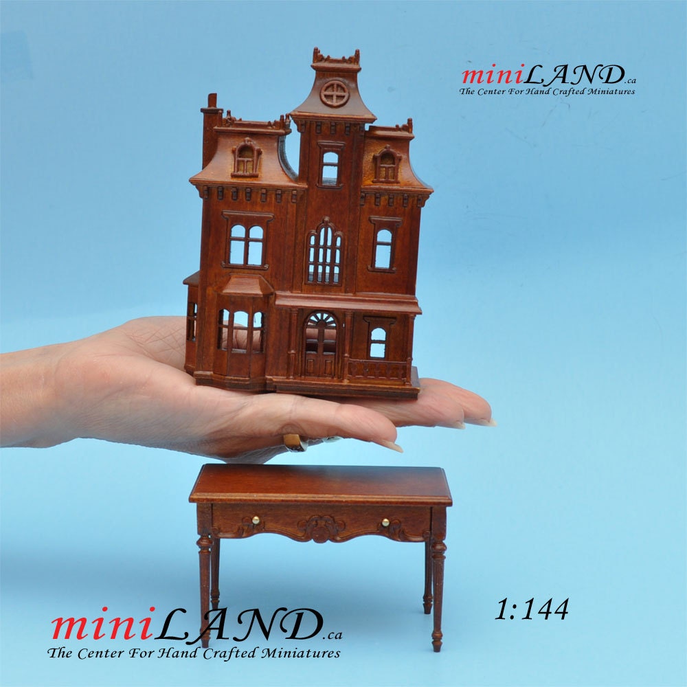 Victorian Dollhouse for dollhouse with table walnut 1:144 miniature house for 1/12 rooms back oppening