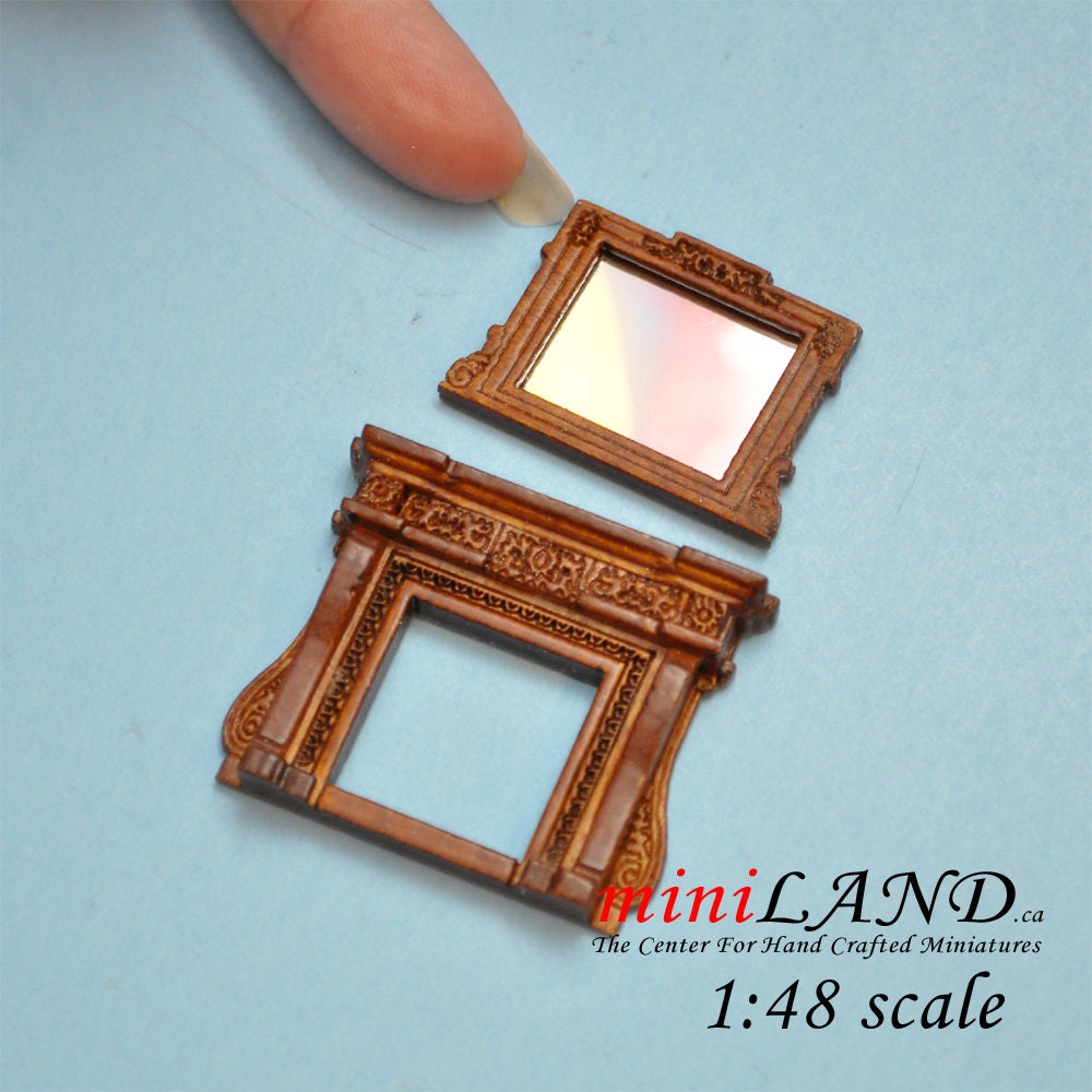 1:48 1/4"  quarter scale Fireplace and mirror WALNUT wood 1/48 Top Quality dollhouse miniature