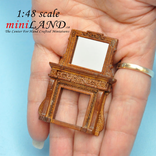 1:48 1/4"  quarter scale Fireplace and mirror WALNUT wood 1/48 Top Quality dollhouse miniature