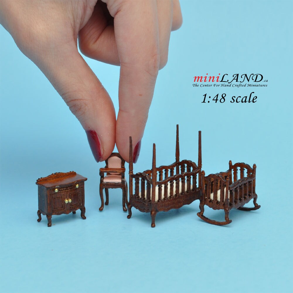 1:48 1/4" quarter scale Victorian baby nursery room set 4pcs Top quality dollhouse miniature Q1640 WN
