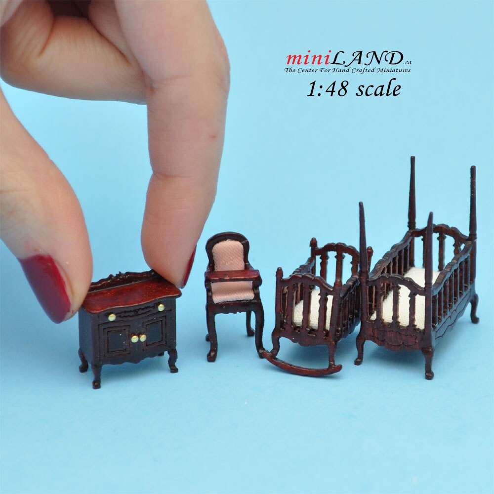 1:48 1/4" quarter scale Victorian baby nursery room set 4pcs Top quality dollhouse miniature MH