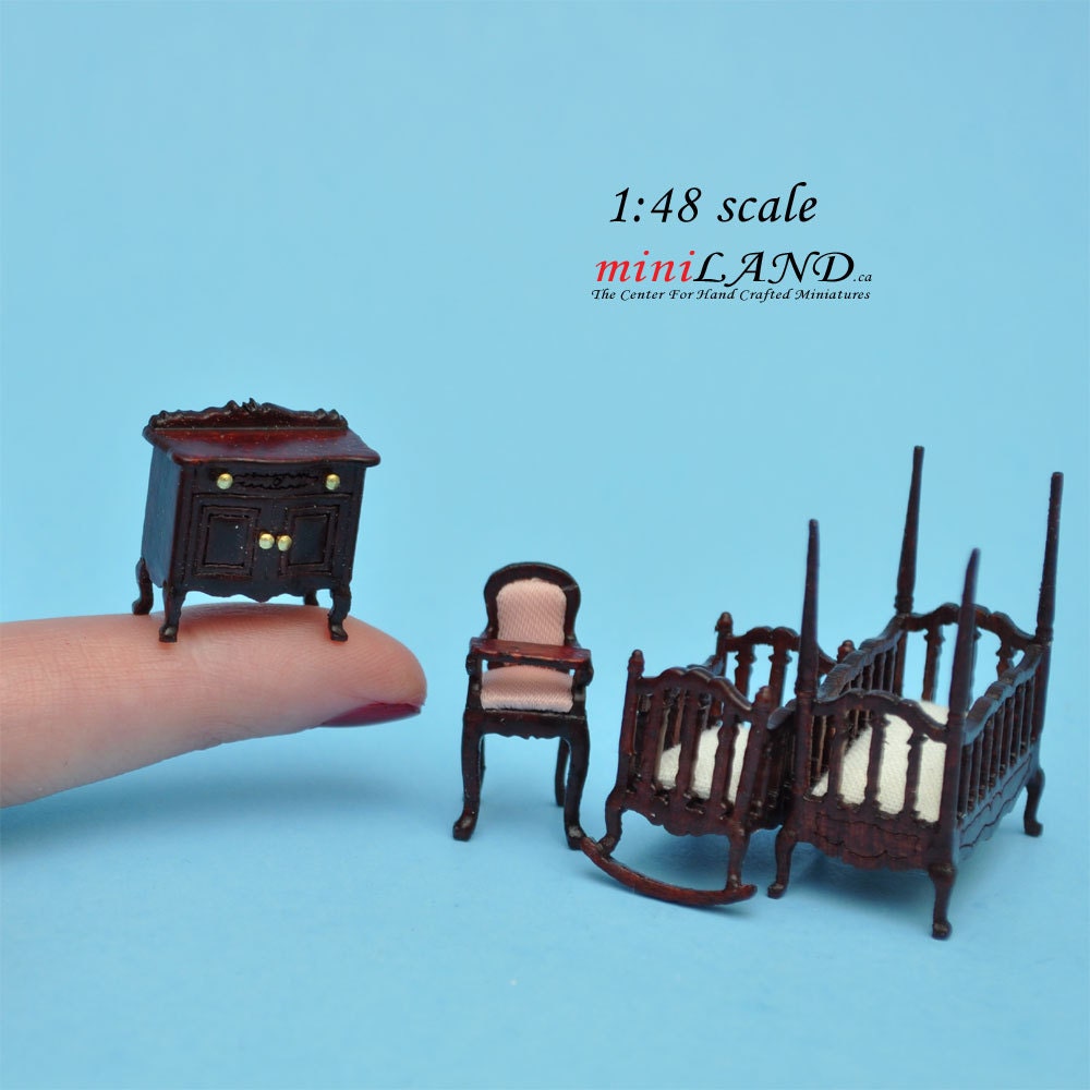 1:48 1/4" quarter scale Victorian baby nursery room set 4pcs Top quality dollhouse miniature MH
