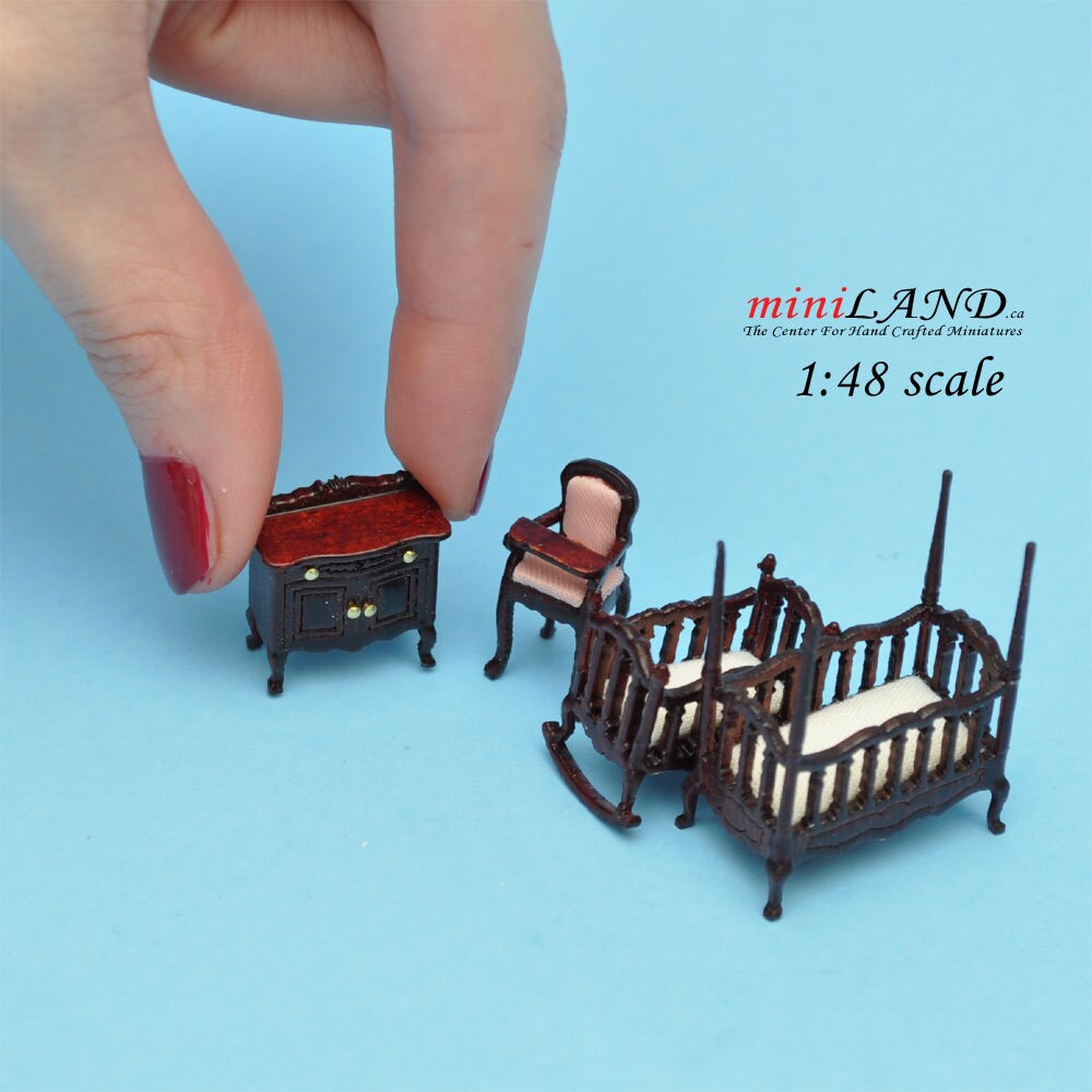 1:48 1/4" quarter scale Victorian baby nursery room set 4pcs Top quality dollhouse miniature MH