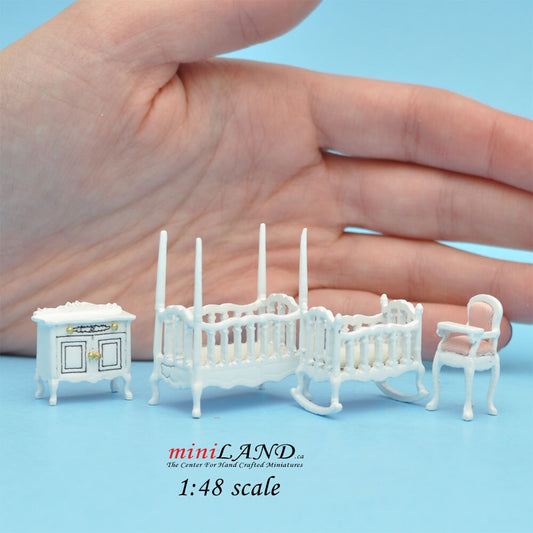 1:48 1/4" quarter scale Victorian baby nursery room set 4pcs Top quality dollhouse miniature White