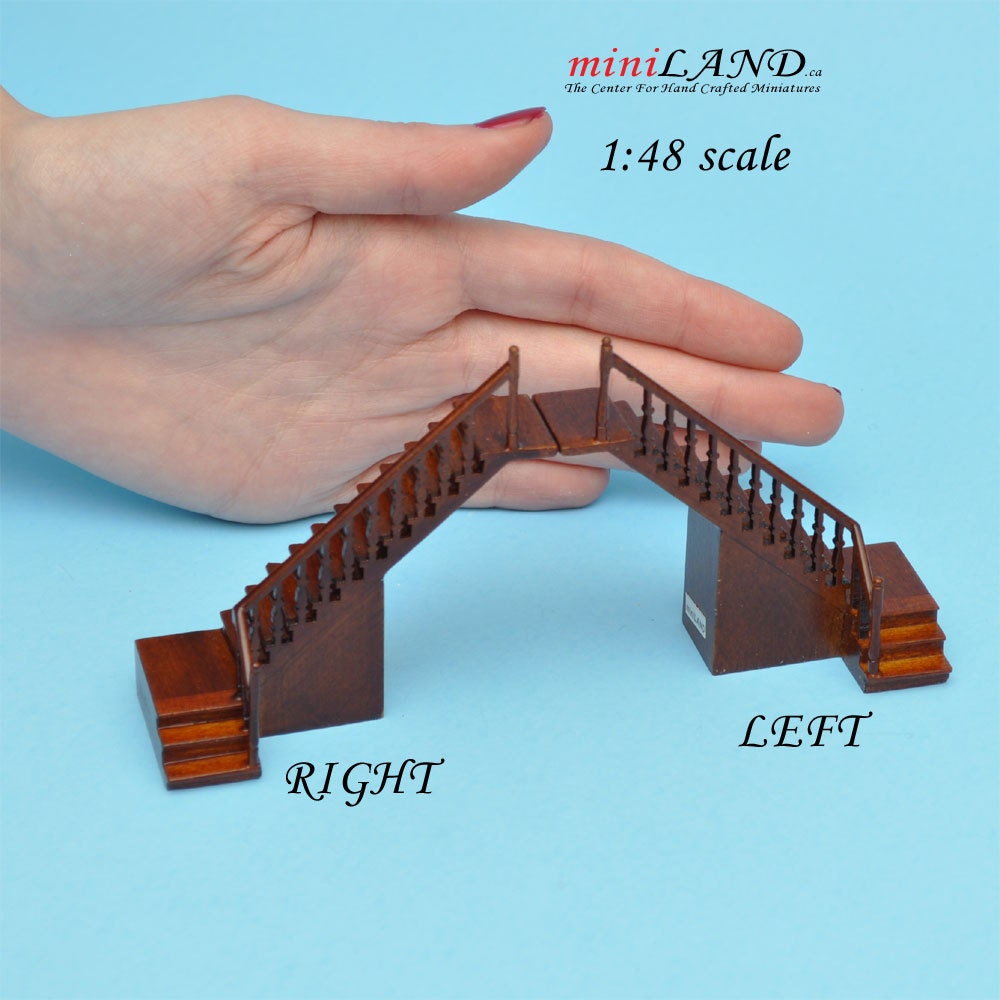 1:48 1/4" quarter scale Left staircase Top quality walnut dollhouse miniature Q8801L WN