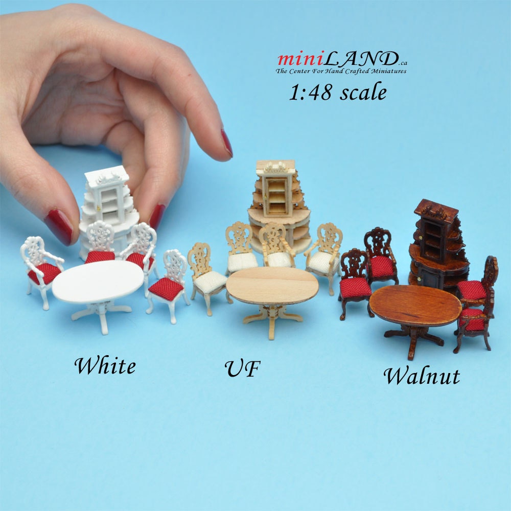 1:48 1/4" quarter scale Victorian dining room set 6pcs Top quality WALNUT white dollhouse miniature Q3220SET-NWN
