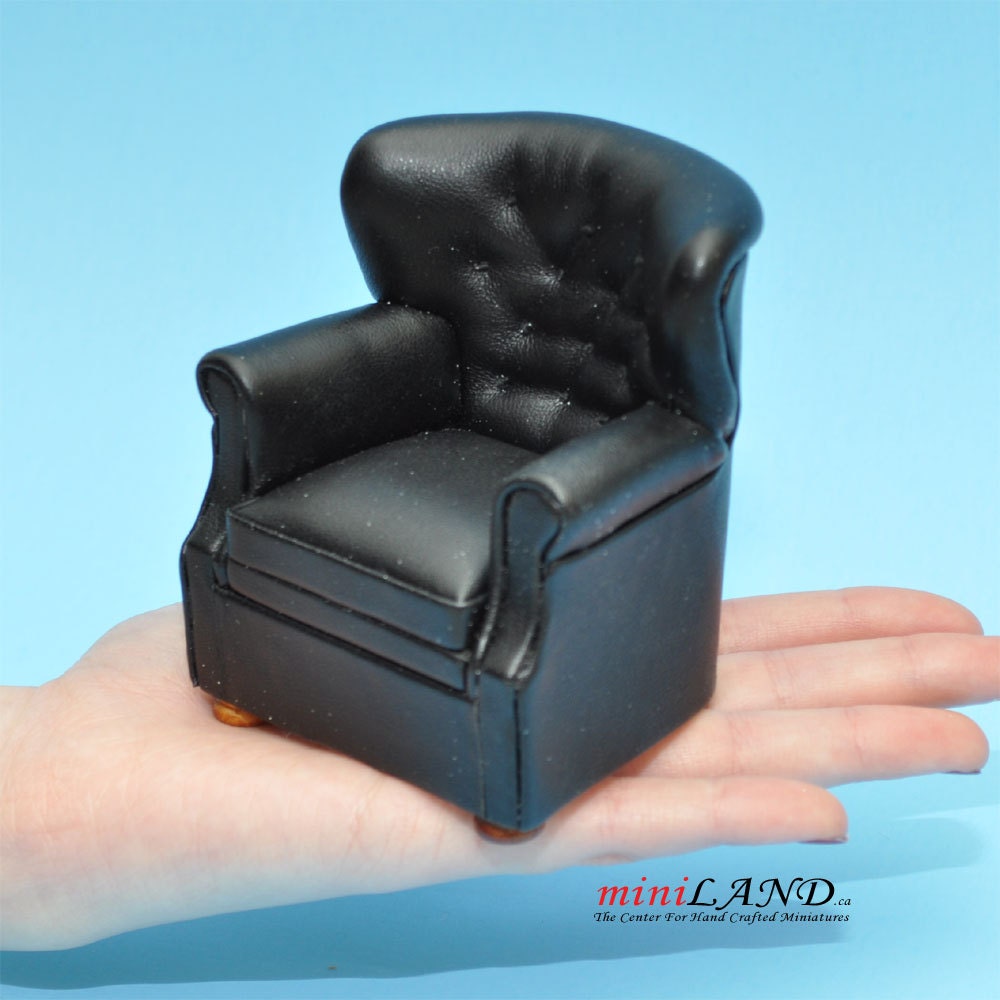 English Armchair for dollhouse miniature 1:12 scale BLACK living room chair