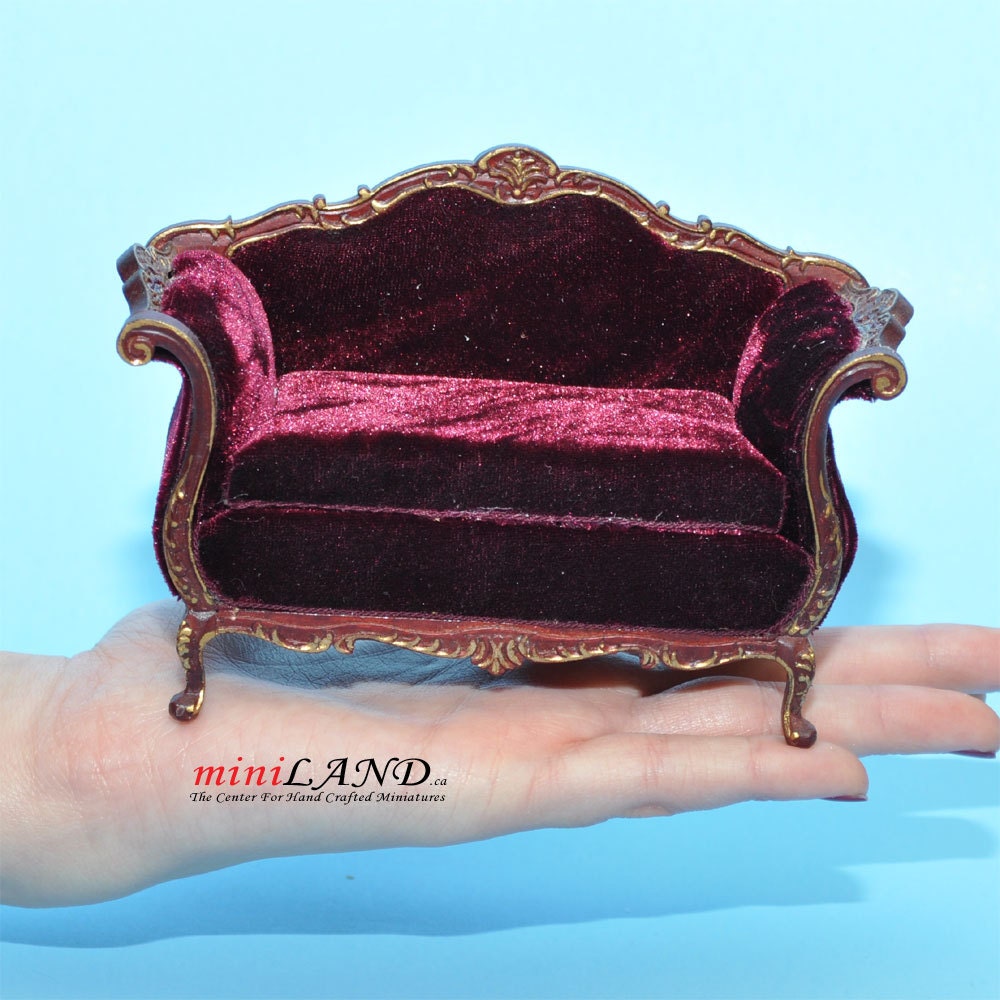 Victorian Sofa for dollhouse miniature 1:12 scale living room mahogany with gold Y4500 MHG