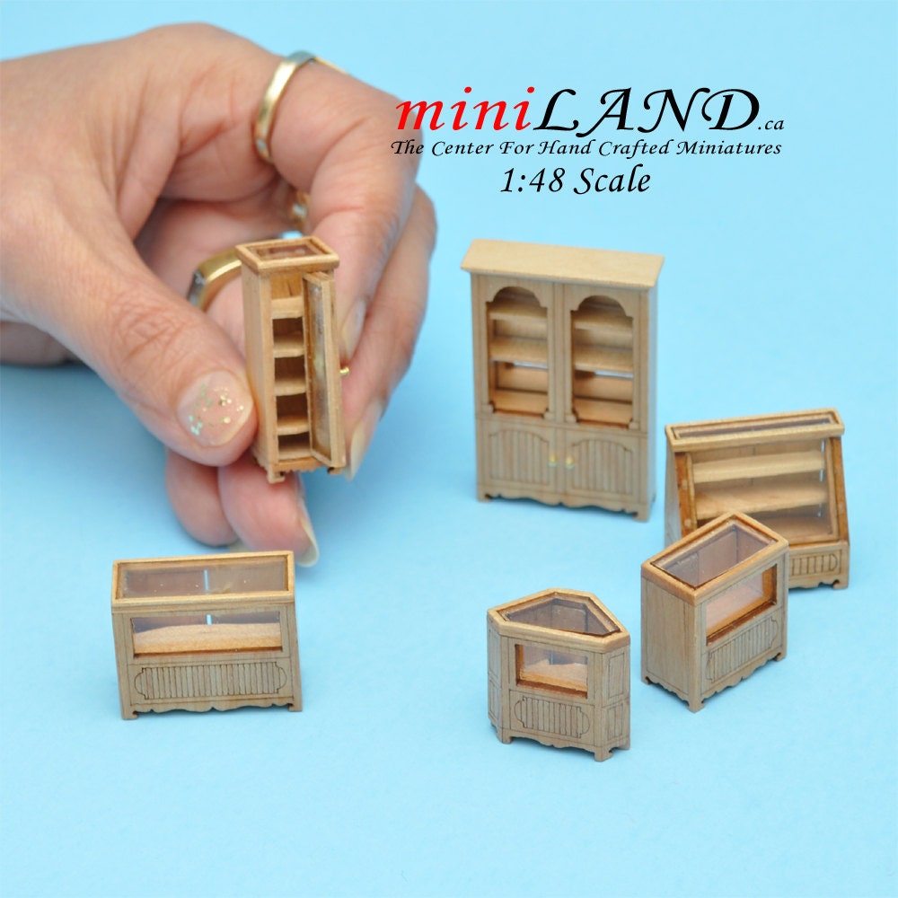 1:48 1/4" quarter scale store shop counters and shelves units 6pcs Pine - Top Quality