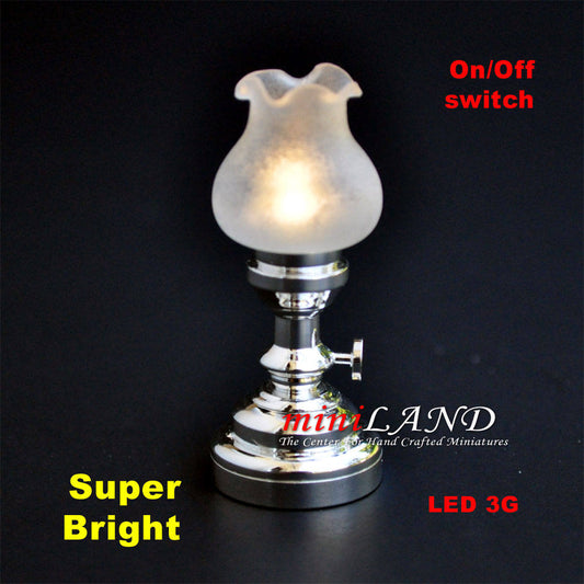 Silver tulip table Lamp LED Super bright with On/off switch for 1:12 dollhouse miniature