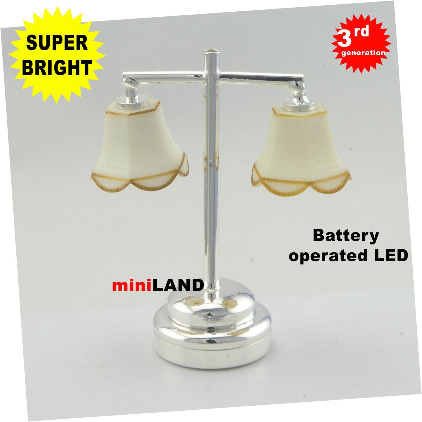 Lampe de table miniature moderne argentée super lumineuse avec interrupteur marche/arrêt pour maison de poupée miniature 1:12