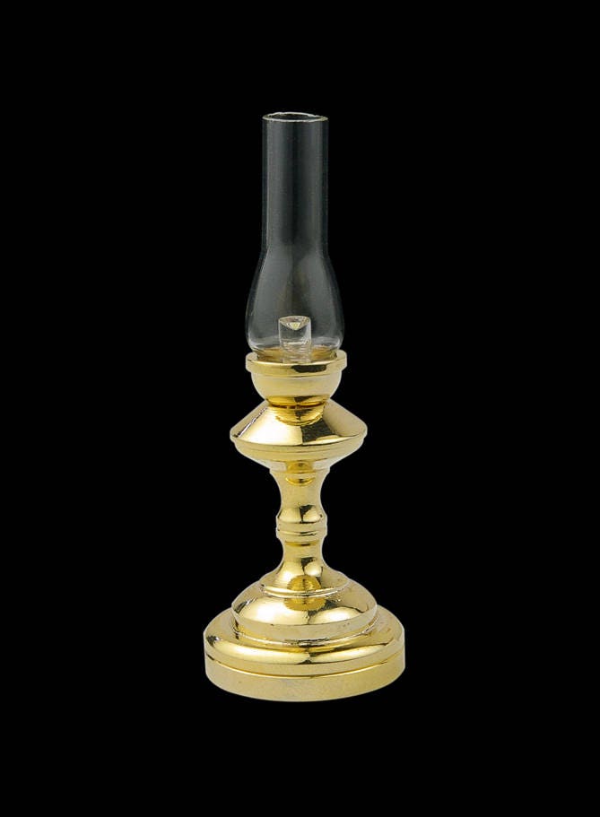 Trad. tall Hurricane brass Lamp LED Super bright with On/off switch for dollhouse miniature 1:12 scale