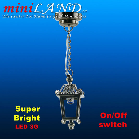 Lantern hanging lamp gunmetal BLACK LED Super bright with On/off switch for 1:12 dollhouse miniature