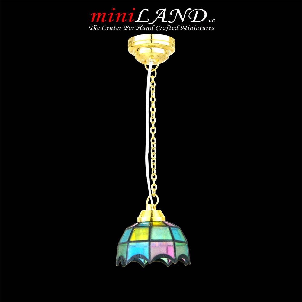 Coloerd Tiffany hanging lamp LED Super bright with On/off switch for Dollhouse miniature 1:12 scale