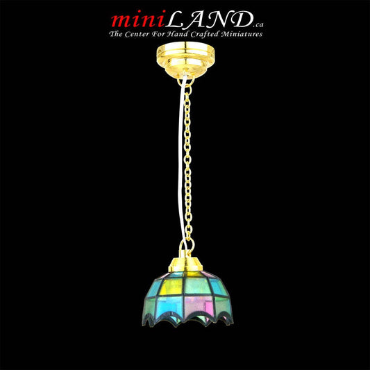 Coloerd Tiffany hanging lamp LED Super bright with On/off switch for Dollhouse miniature 1:12 scale