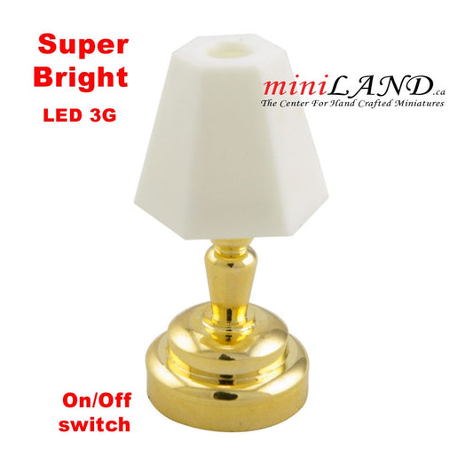 Brass bedroom table Lamp LED Super bright with On/off switch for 1:12 dollhouse miniature