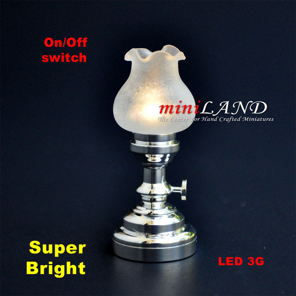 Silver tulip table Lamp LED Super bright with On/off switch for 1:12 dollhouse miniature