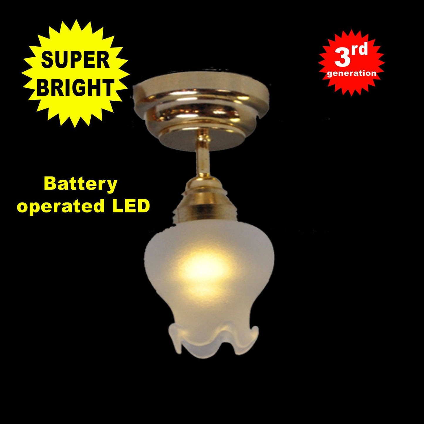 Plafonnier LED tulipe en laiton Sm Frost super lumineux avec interrupteur marche/arrêt pour maison de poupée miniature échelle 1:12