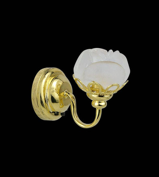 Brass Wall sconce w/flower shade LED Super bright with On/off switch for Dollhouse miniature 1:12 scale