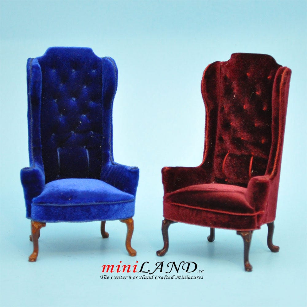 Luxurious Elegant Quality Tall Wingback Chair Royal Blue Velvet for dollhouse miniature 1:12 scale V4047 WN BL