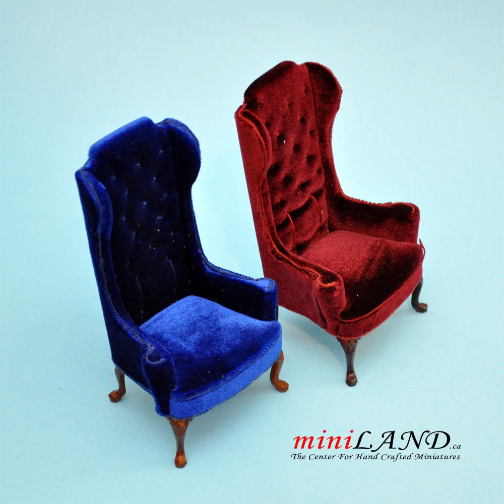 Luxurious Elegant Quality Tall Wingback Chair Royal Blue Velvet for dollhouse miniature 1:12 scale V4047 WN BL