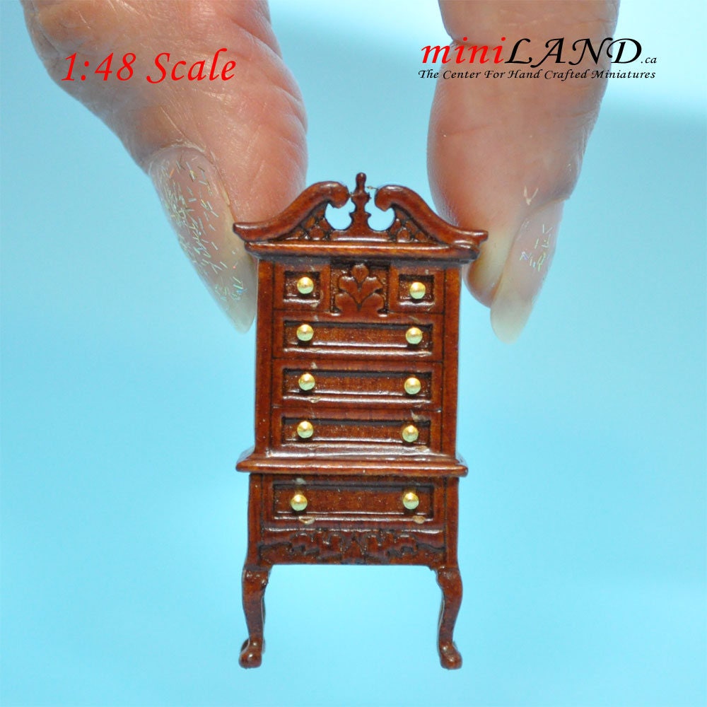 1:48 1/4" quarter scale Highboy chest of drawers Top quality walnut for dollhouse miniature