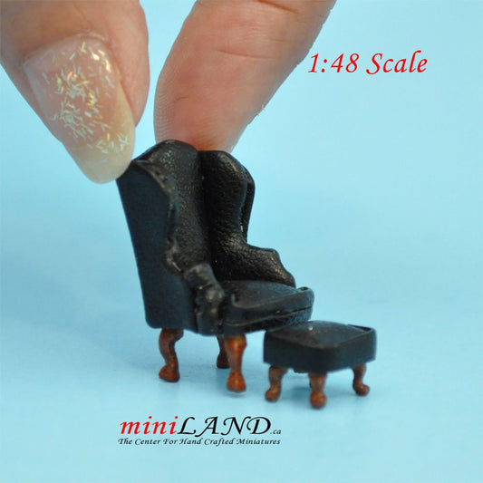 1:48 1/4" quarter scale Queen Ann armchair and stool set 2pcs Top quality Black Q2315 BK