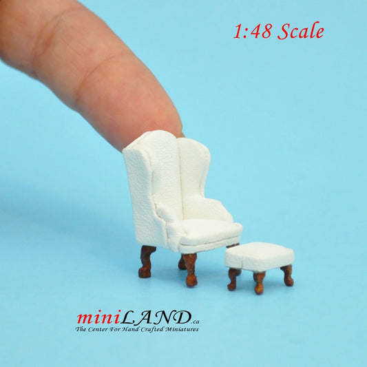 1:48 1/4" quarter scale Queen Ann armchair and stool set 2pcs Top quality White Q2315 WH