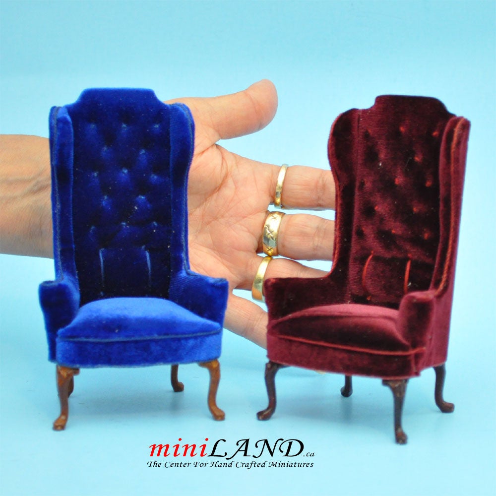 Luxurious Elegant Quality Tall Wingback Chair Royal Blue Velvet for dollhouse miniature 1:12 scale V4047 WN BL
