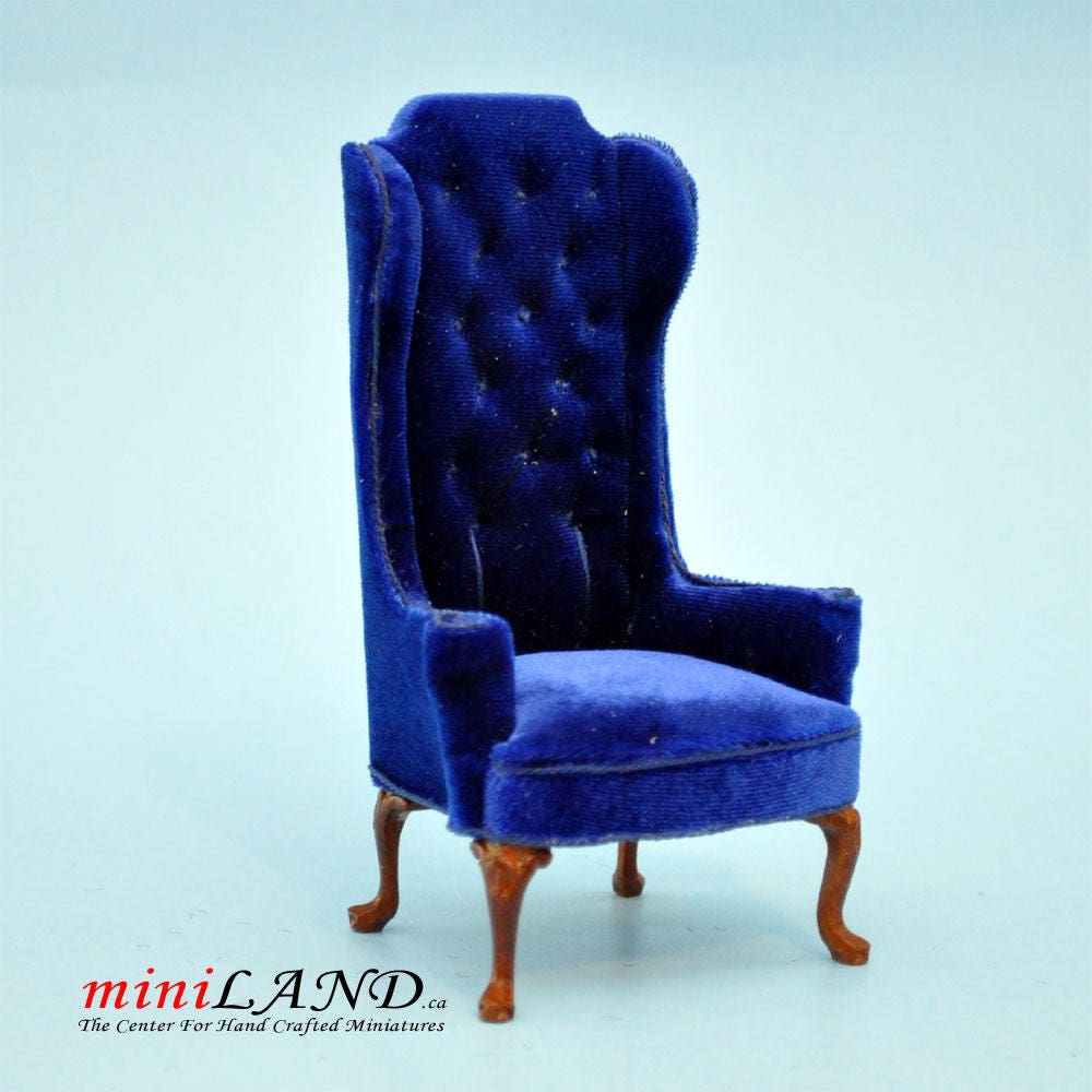 Luxurious Elegant Quality Tall Wingback Chair Royal Blue Velvet for dollhouse miniature 1:12 scale V4047 WN BL