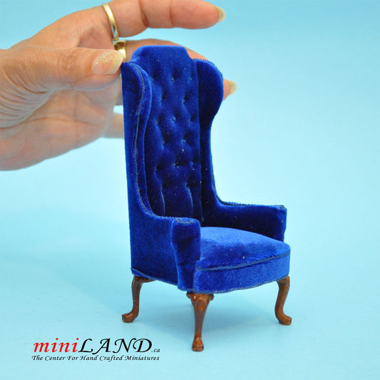 Luxurious Elegant Quality Tall Wingback Chair Royal Blue Velvet for dollhouse miniature 1:12 scale V4047 WN BL
