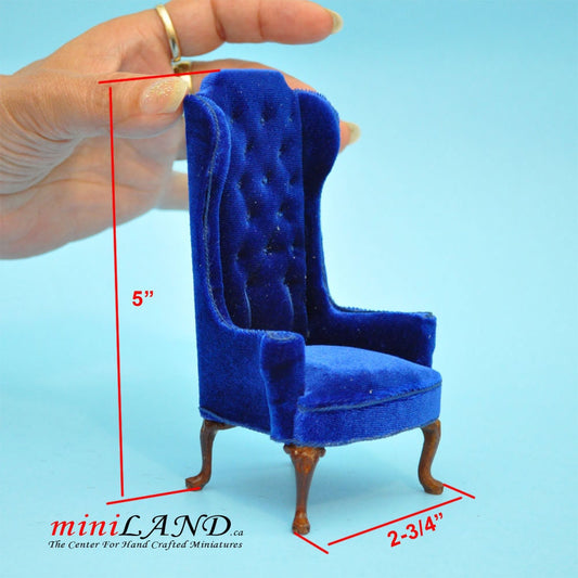 Luxurious Elegant Quality Tall Wingback Chair Royal Blue Velvet for dollhouse miniature 1:12 scale V4047 WN BL
