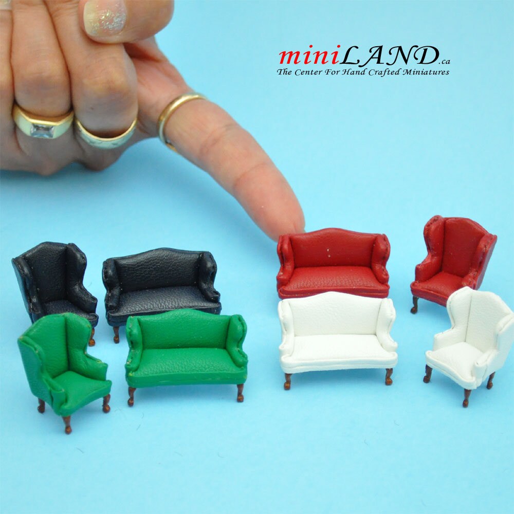 1:48 1/4" quarter scale Queen Ann armchair and stool set 2pcs Top quality Black Q2315 BK