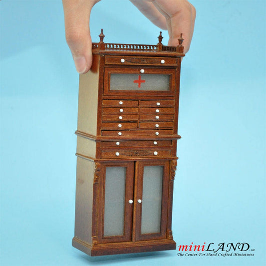 Medical doctor dentist cabinet Fine Quality walnut shelves dollhouse miniature 1:12 scale Y3315 WN