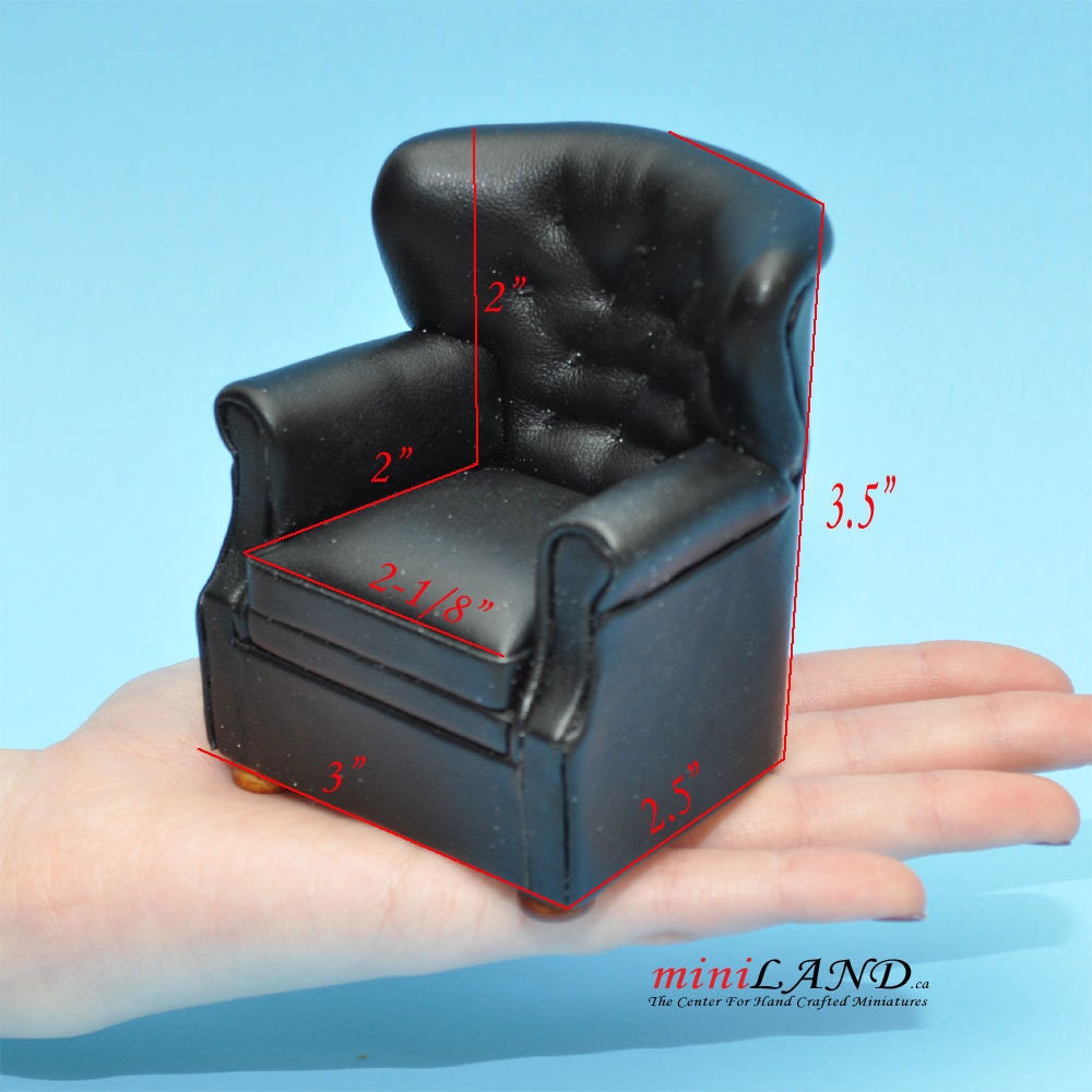 English Armchair for dollhouse miniature 1:12 scale BLACK living room chair