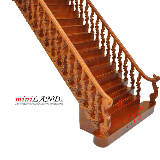 Quality wide Baroque staircase 9"-10" 1:12 Scale Miniature Wooden dollhouse stair WN with railing