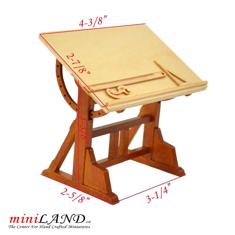Architect's wooden drafting Drawing table with rulers 1:12 dollhouse miniature engineer designer