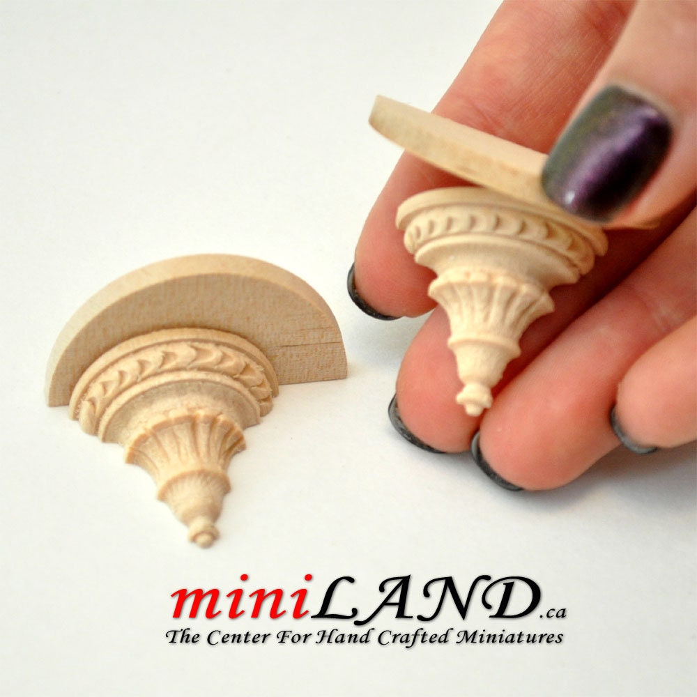 Carved wooden corbels brackets with round shelves 2pcs dollhouse miniatures DIY for 1:12 dollhouse miniatures Handcrafted V005