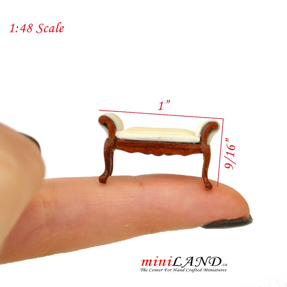 1:48 1/4" quarter scale chaise lounge bench white Top quality walnut for dollhouse miniature living room bedroom