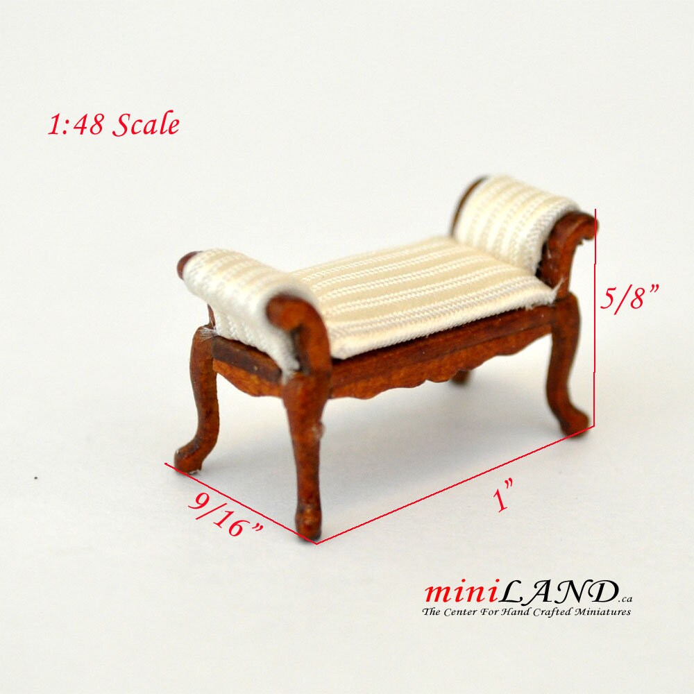 1:48 1/4" quarter scale chaise lounge bench white Top quality walnut for dollhouse miniature living room bedroom