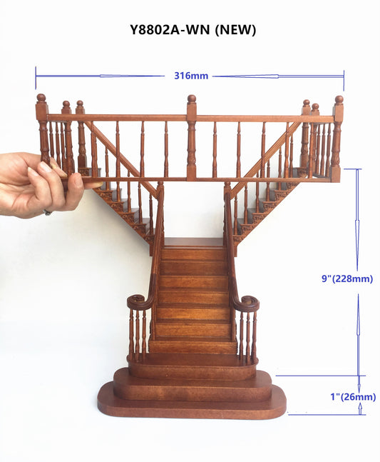 Quality Y Staircase 1:12 Scale Miniature Wooden dollhouse stair walnut  with rails for 9"-10" ceiling