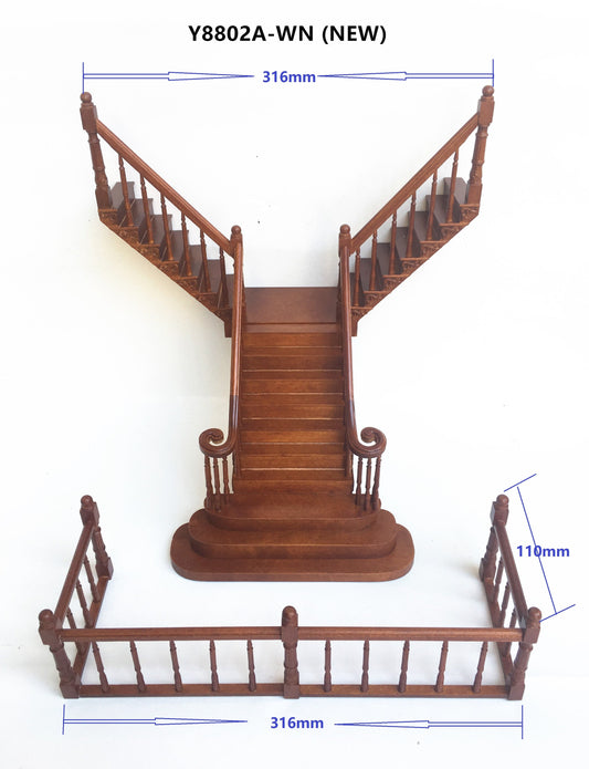Quality Y Staircase 1:12 Scale Miniature Wooden dollhouse stair walnut  with rails for 9"-10" ceiling