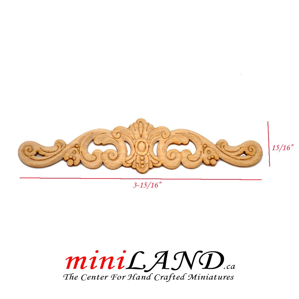 Wood Carved Long Onlay Applique Unpainted 1pc for 1:12 dollhouse miniatures Handcrafted V001