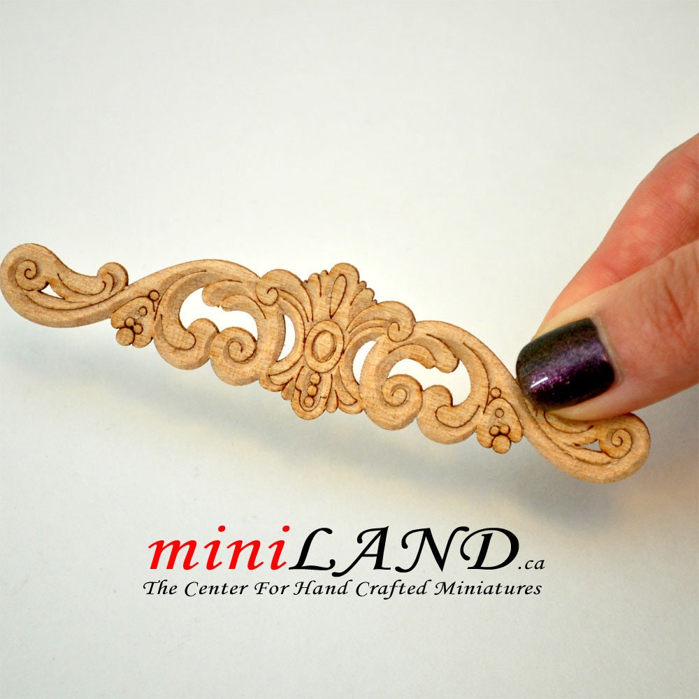Wood Carved Long Onlay Applique Unpainted 1pc for 1:12 dollhouse miniatures Handcrafted V001